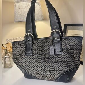 SOLD COACH SoHo Signature Mini C’s Black & Gray Jacquard & Leather Satchel Bag